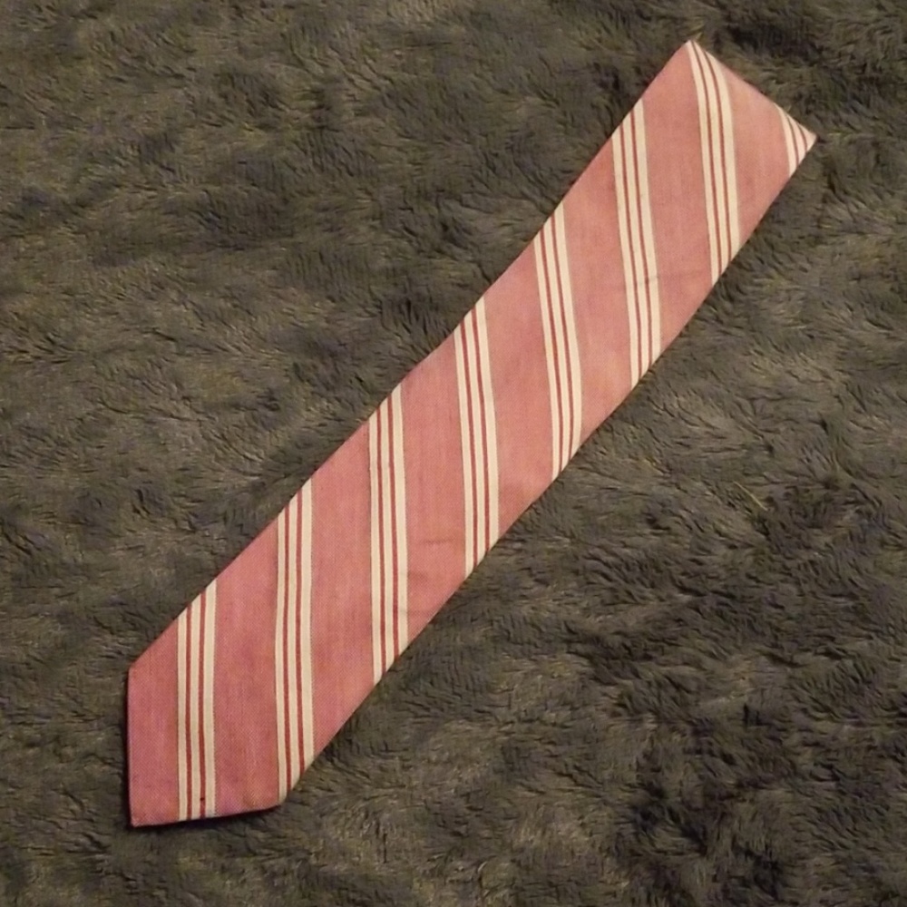 Breuer Light Red and White Silk & Linen Blend Tie